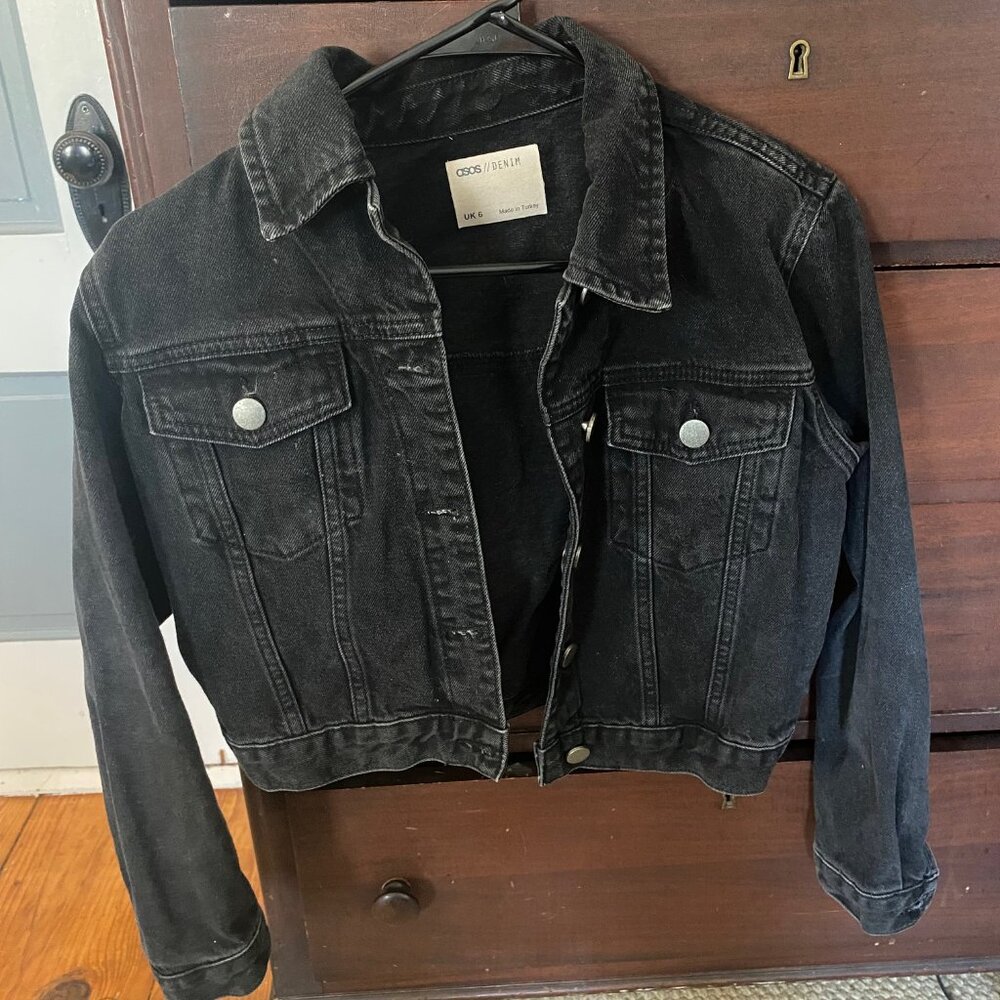 ASOS DESIGN Petite denim shrunken jacket in washed black